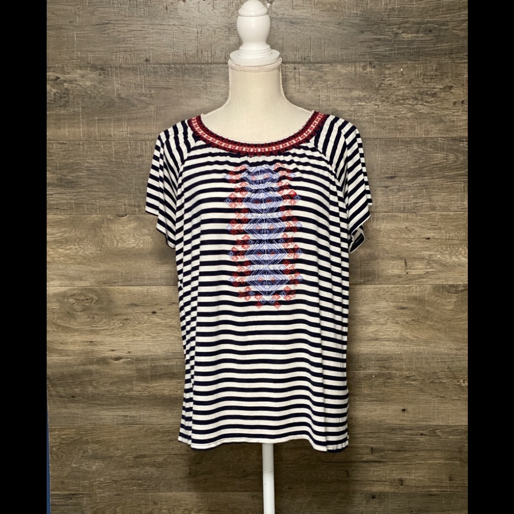 Christopher & Banks XL Blue and White Stripe Teee
